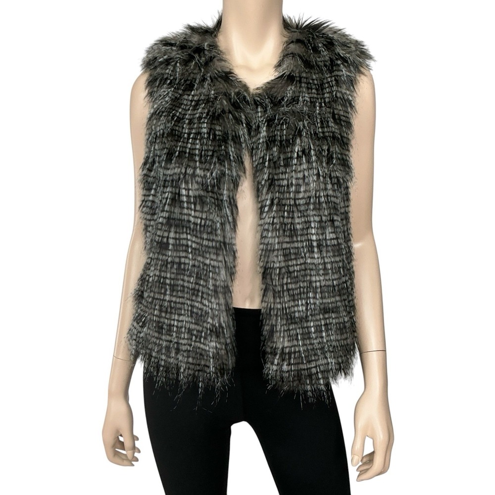 YOKI New York Vest Women Large Faux Fur Black Brown Sleeveless Indie Boho NWOT